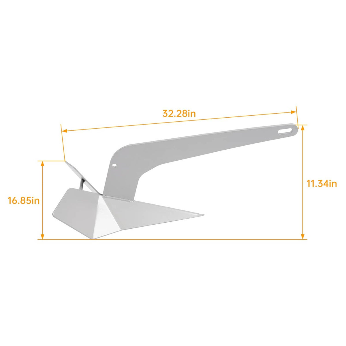 Delta-style wing anchor matte gray, showing flukes and long shank with top hole