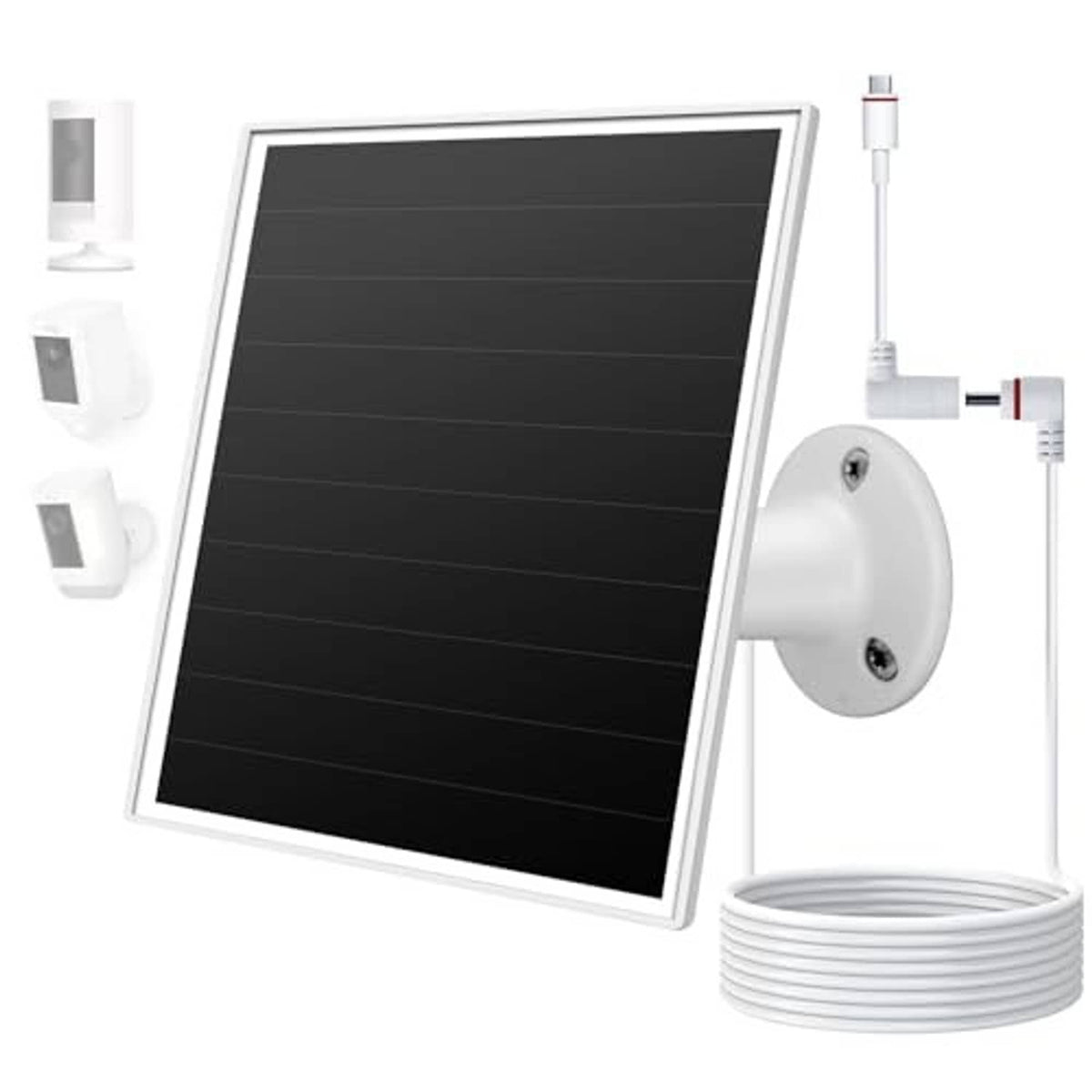 White freestanding solar panel with mounting bracket, cable loop included