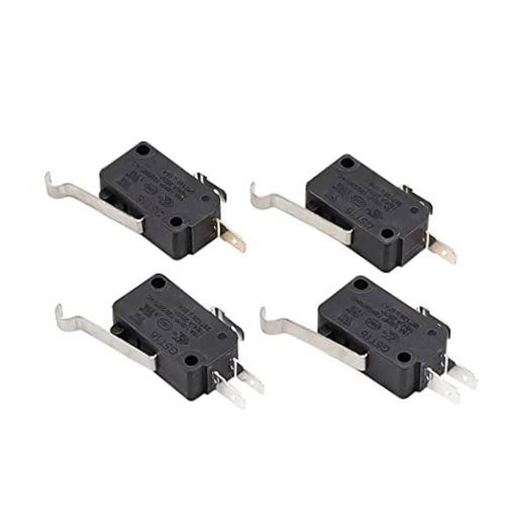 Four black micro switches with 2-prong terminals, for golf cart accessories