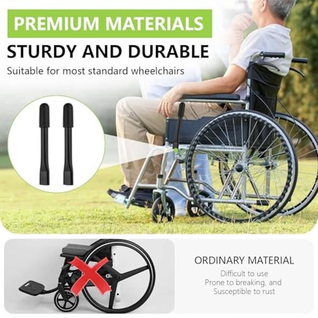 Two black wheelchair brake extender rods, premium material inset