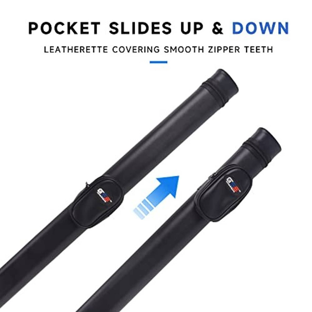 Black billiard cue case with smooth zipper and padded end pocket