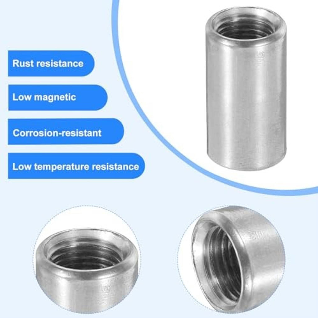 Stainless steel female weld coupling, close-up of internal threads in the cylinder
