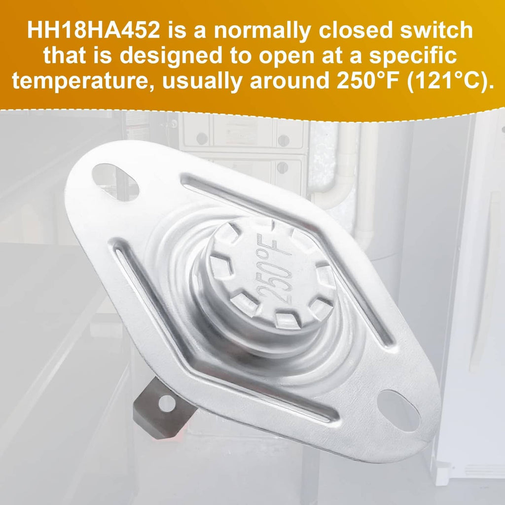 Flame rollout switch underside view with embossed “HH18HA452” label