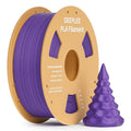 Purple PLA filament spool on cardboard reel with small purple tree print on right