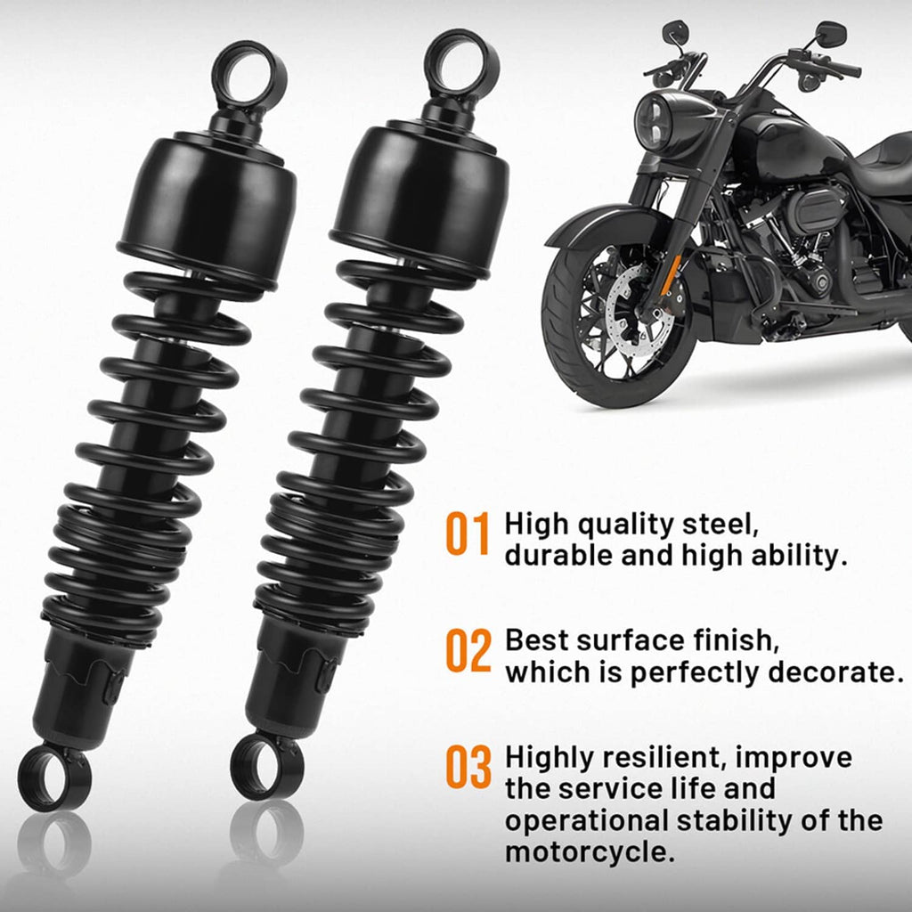 Black rear shock absorbers set with coil springs and top eyelet mounts