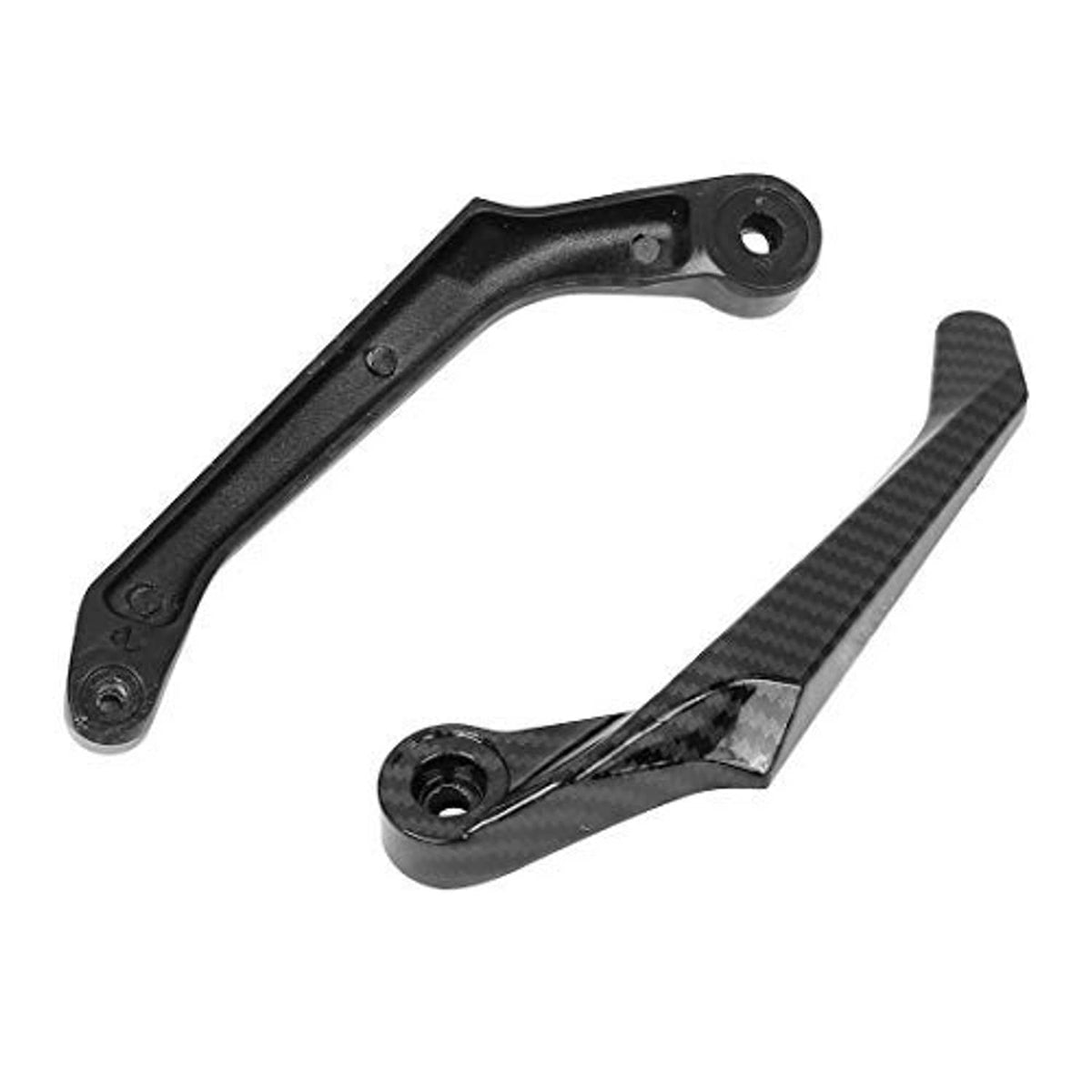 Underside view of black carbon-fiber style lever guards, showing mounting holes