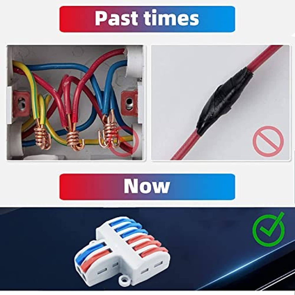 Compact wire lever nut connector replacing wire connections, shown with two-wire leads
