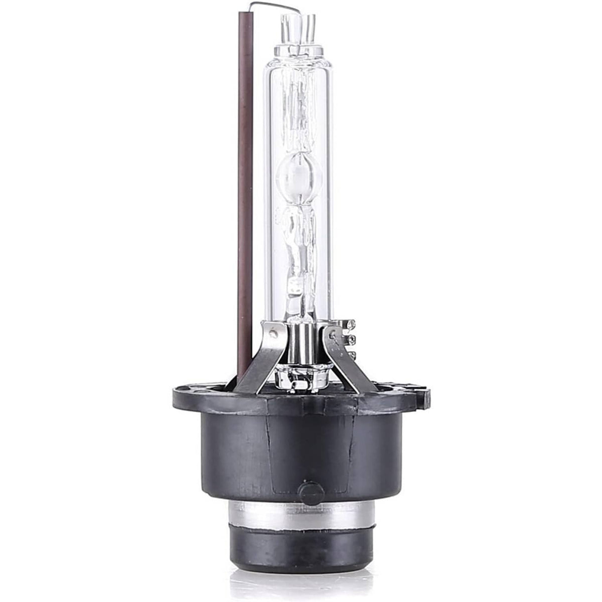 HID xenon headlight bulb with clear glass tube and black mounting base