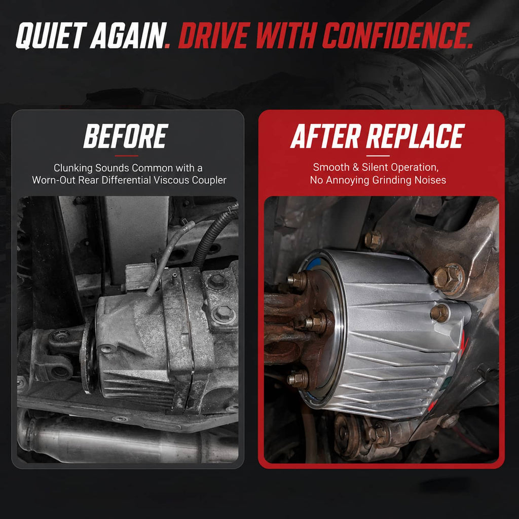 Rear differential viscous coupler installed in differential housing, silver metal unit