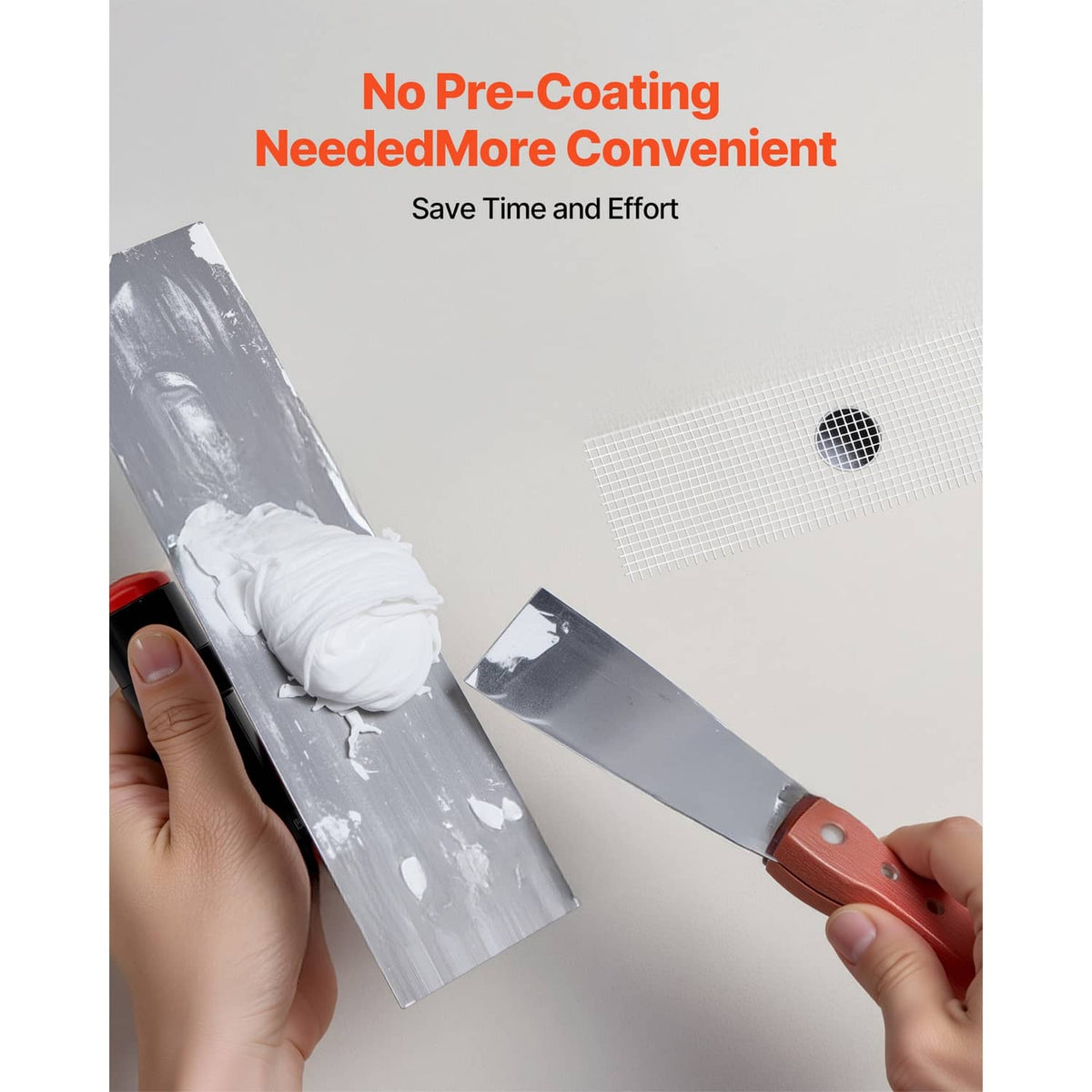 Drywall joint tape for quick wall crack patching, shown being applied by hand