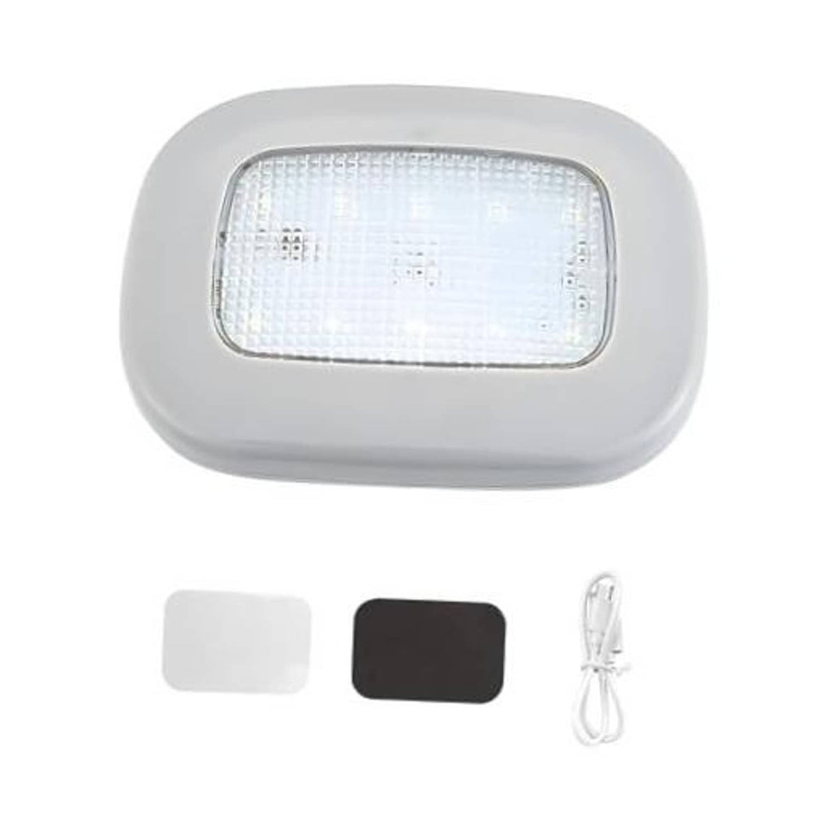 Gray magnetic car dome ceiling light with rectangular LED lens and clear diffuser