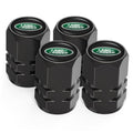 Set of 4 black metal tire valve stem caps with green Land Rover logo