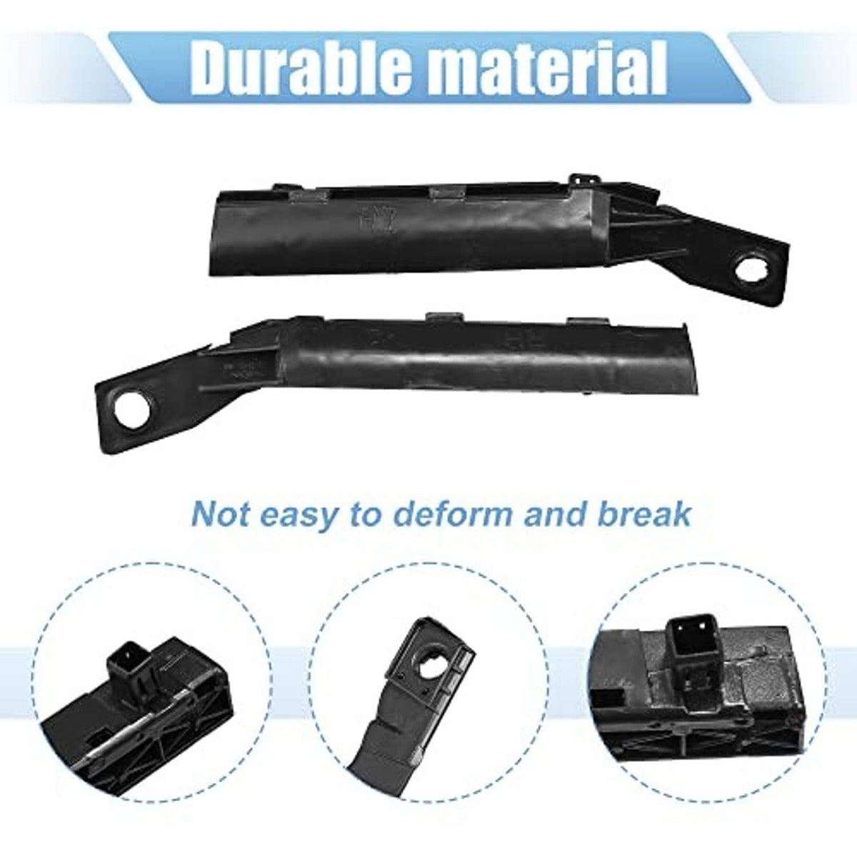 Black front bumper support bracket pair, molded plastic with mounting holes