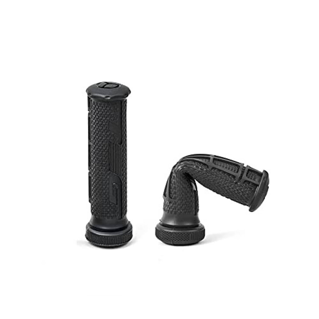 Pair of textured black thumb throttle grips with end caps