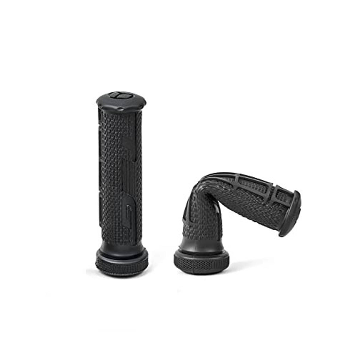 Pair of textured black thumb throttle grips with end caps