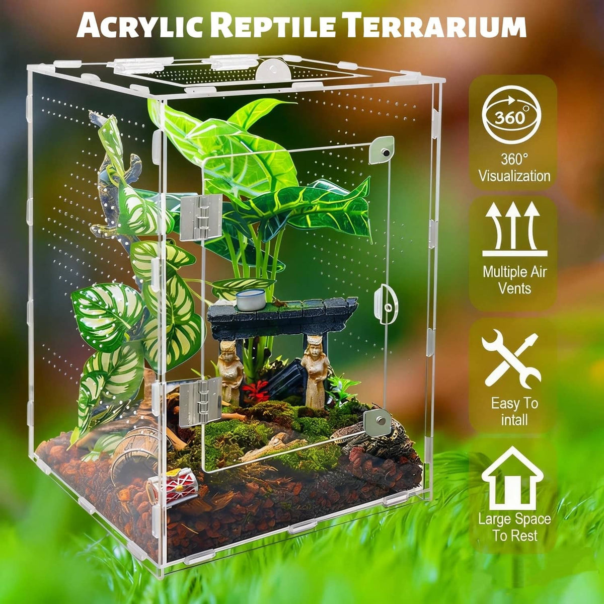 Transparent acrylic enclosure with ventilation holes, raised air vents, and interior layout