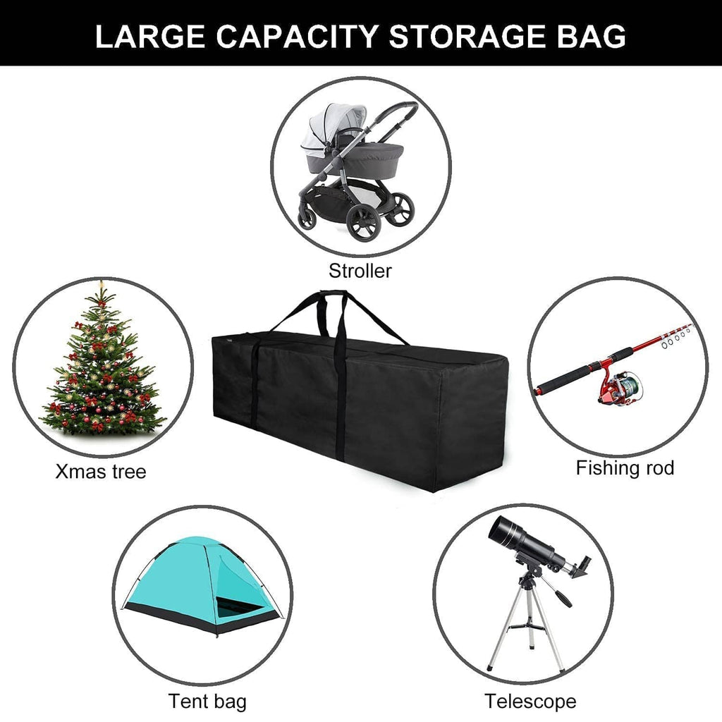 Large black storage duffel bag with two top handles and wide side access opening