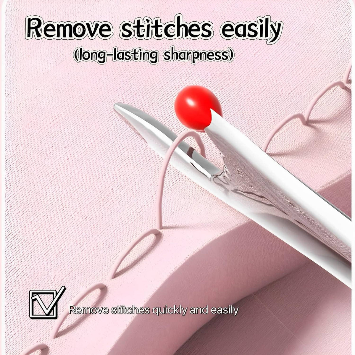 2-in-1 needle threader and seam ripper, silver blades with red ball handle