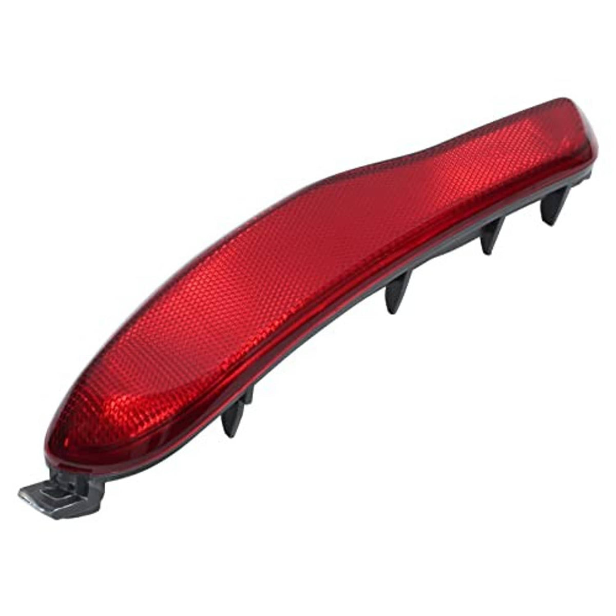 Single red rear bumper reflector with clear edge and black mounting clips