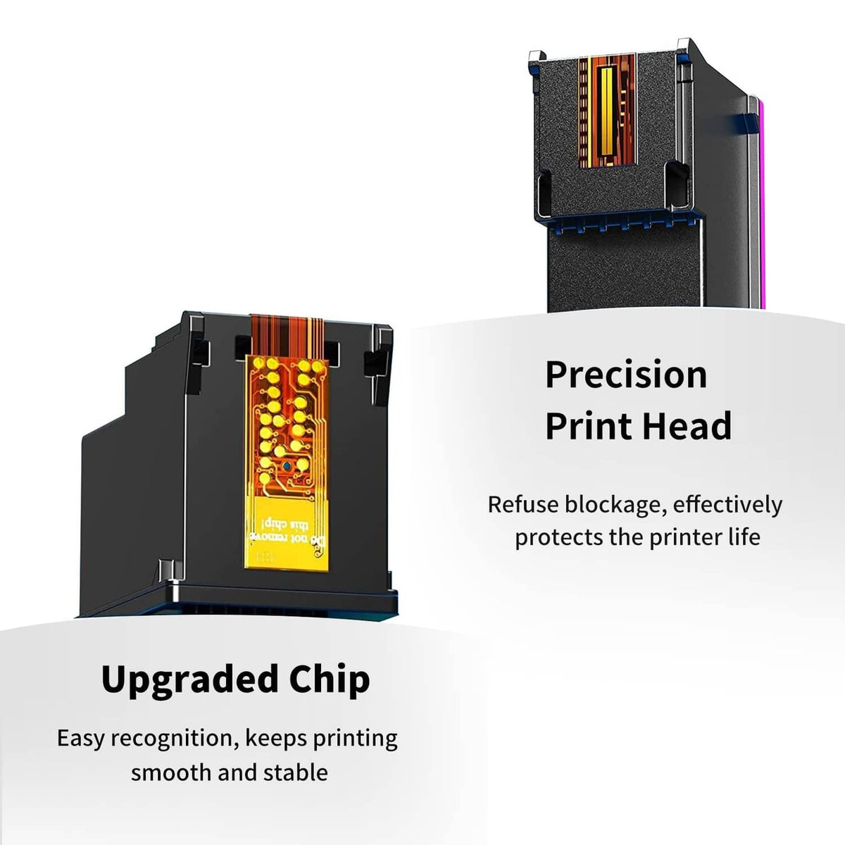 Ink cartridge replacement showing ink chamber and precision print head detail