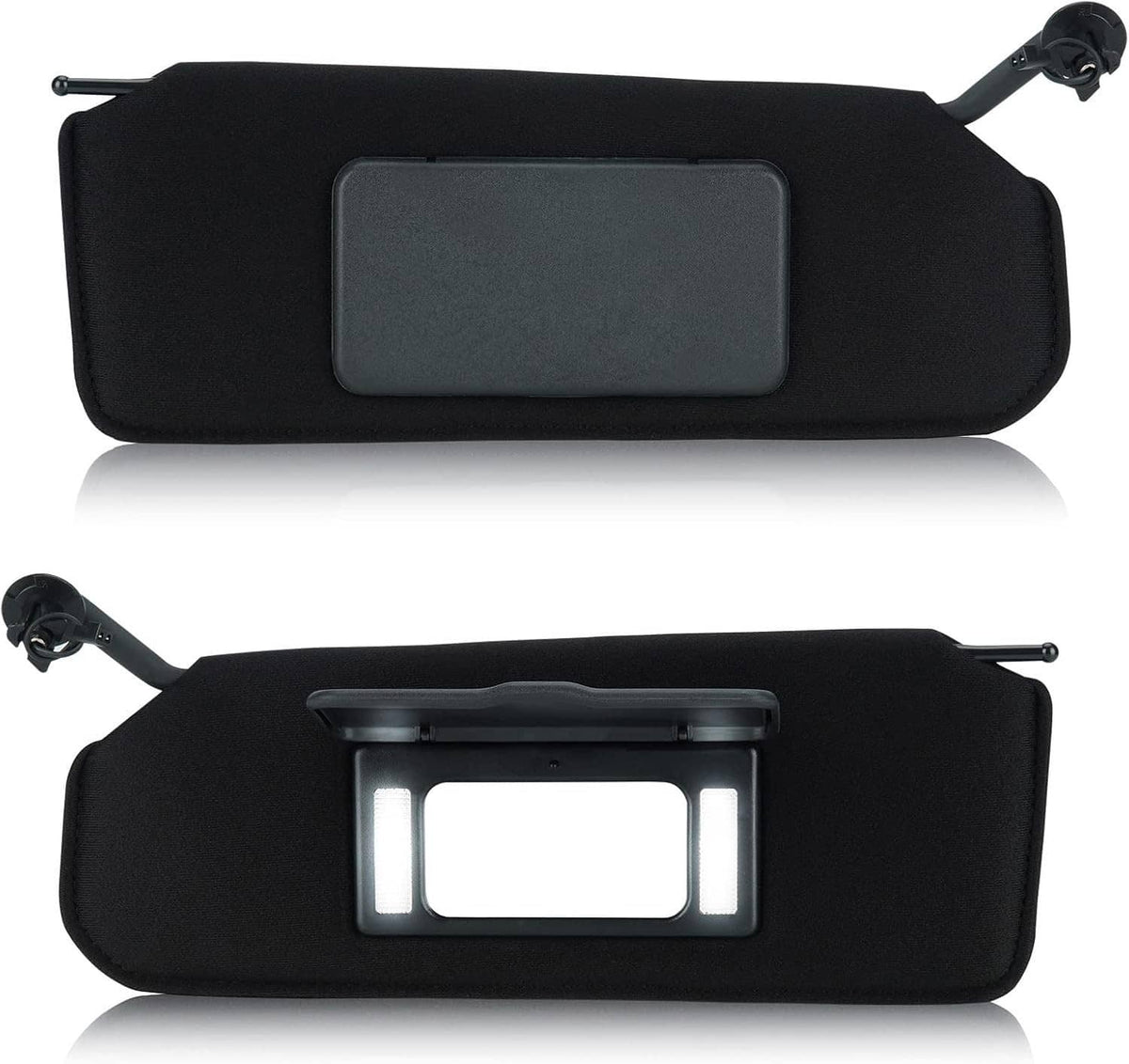 Pair of black sun visors with tinted inner panels and LED light strips, closed