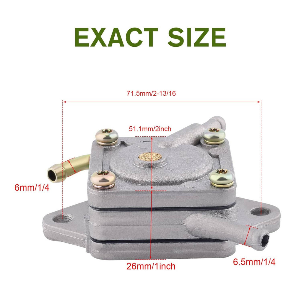 Fuel pump module with size diagram, dimensions marked in red and text