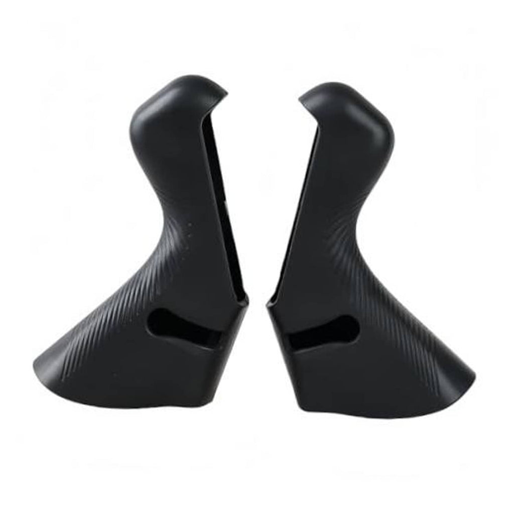 Black brake lever hood covers, textured grip pattern, curved protective sleeves (pair)