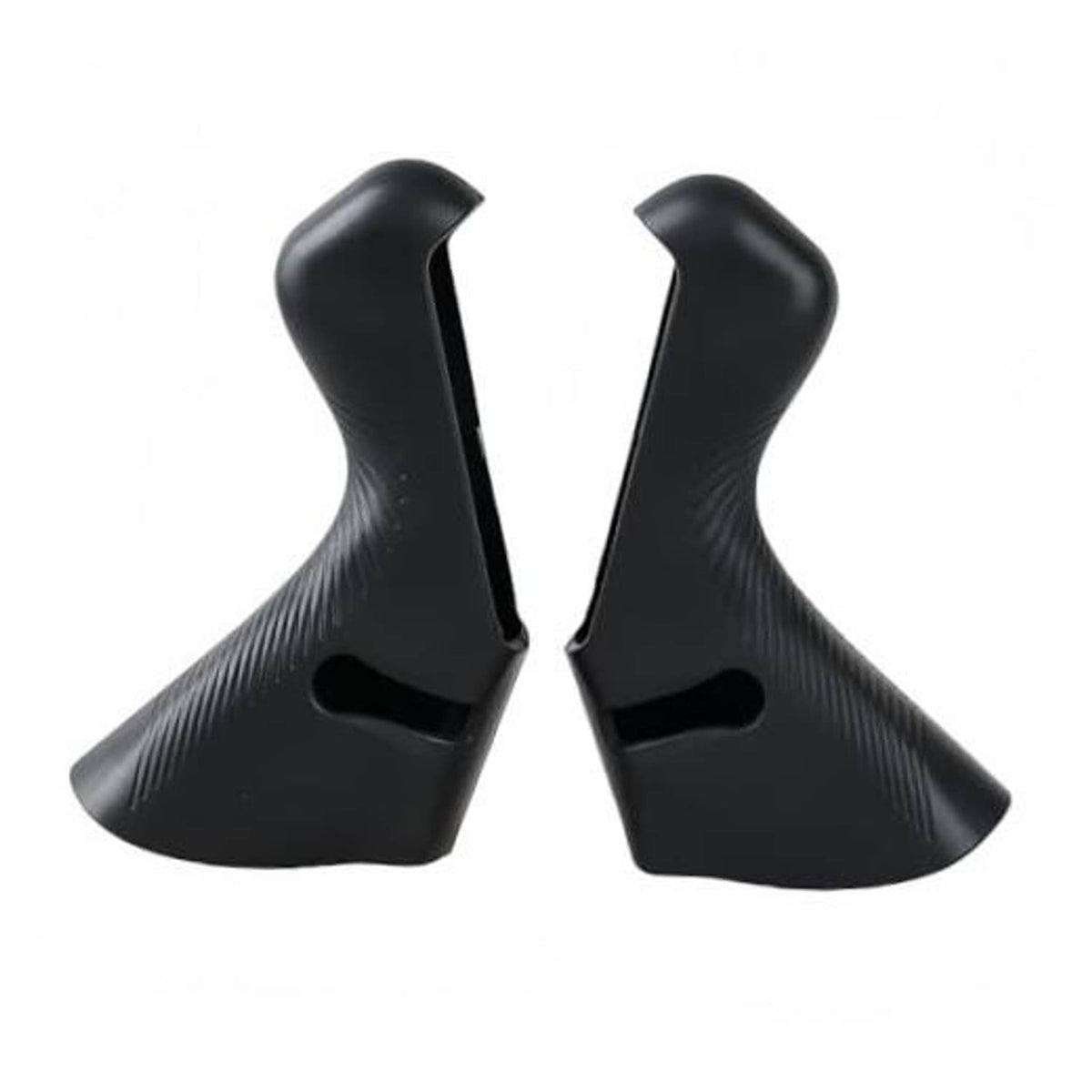 Black brake lever hood covers, textured grip pattern, curved protective sleeves (pair)