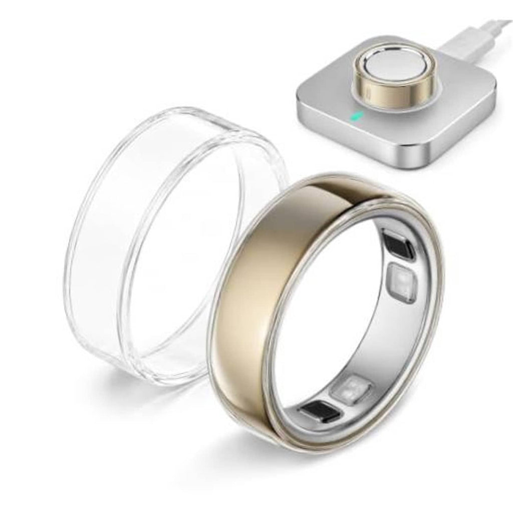 Clear TPU ring cover sleeve with open inner band, for protecting a metal ring.