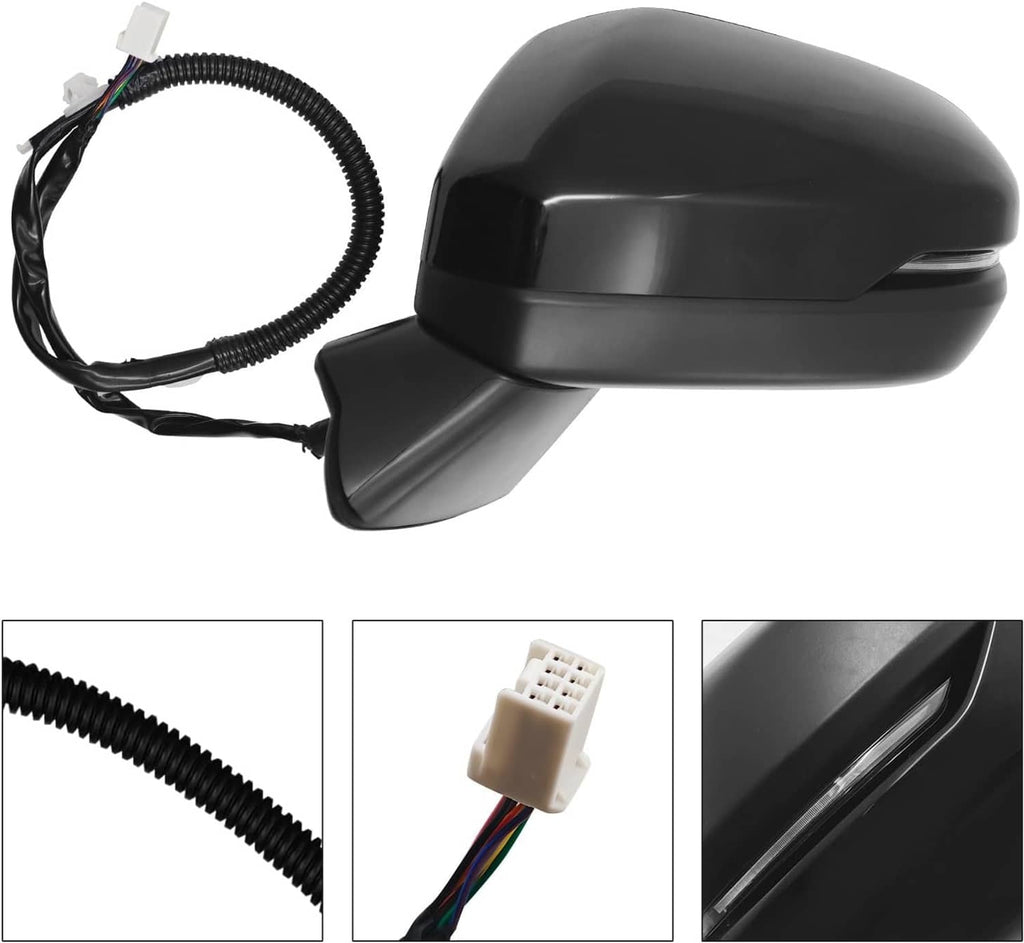 Side mirror housing with wiring cable bundle and glossy black finish