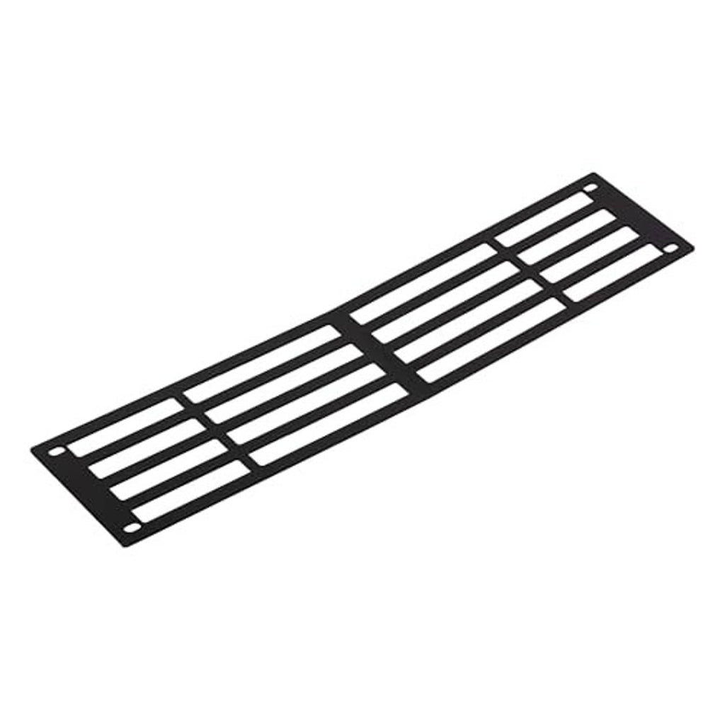 Black lower grille insert in angled view with layered horizontal bars and tabs