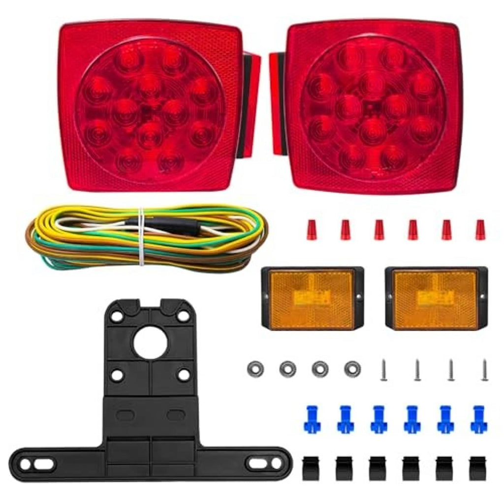 LED trailer light kit with red tail markers and amber side markers, wiring, bracket, and parts