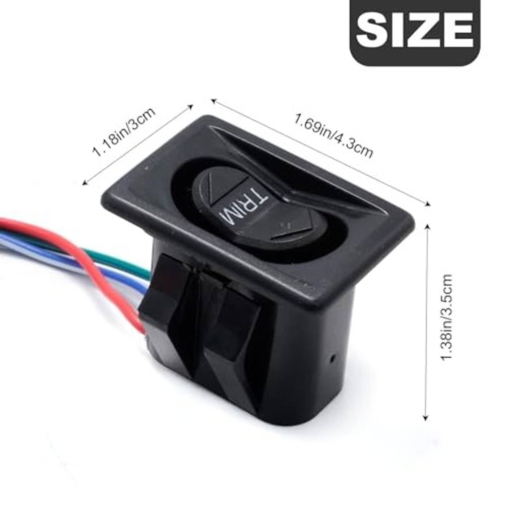 Tilt-and-trim switch, black rectangular housing with rocker button and 4-wire leads