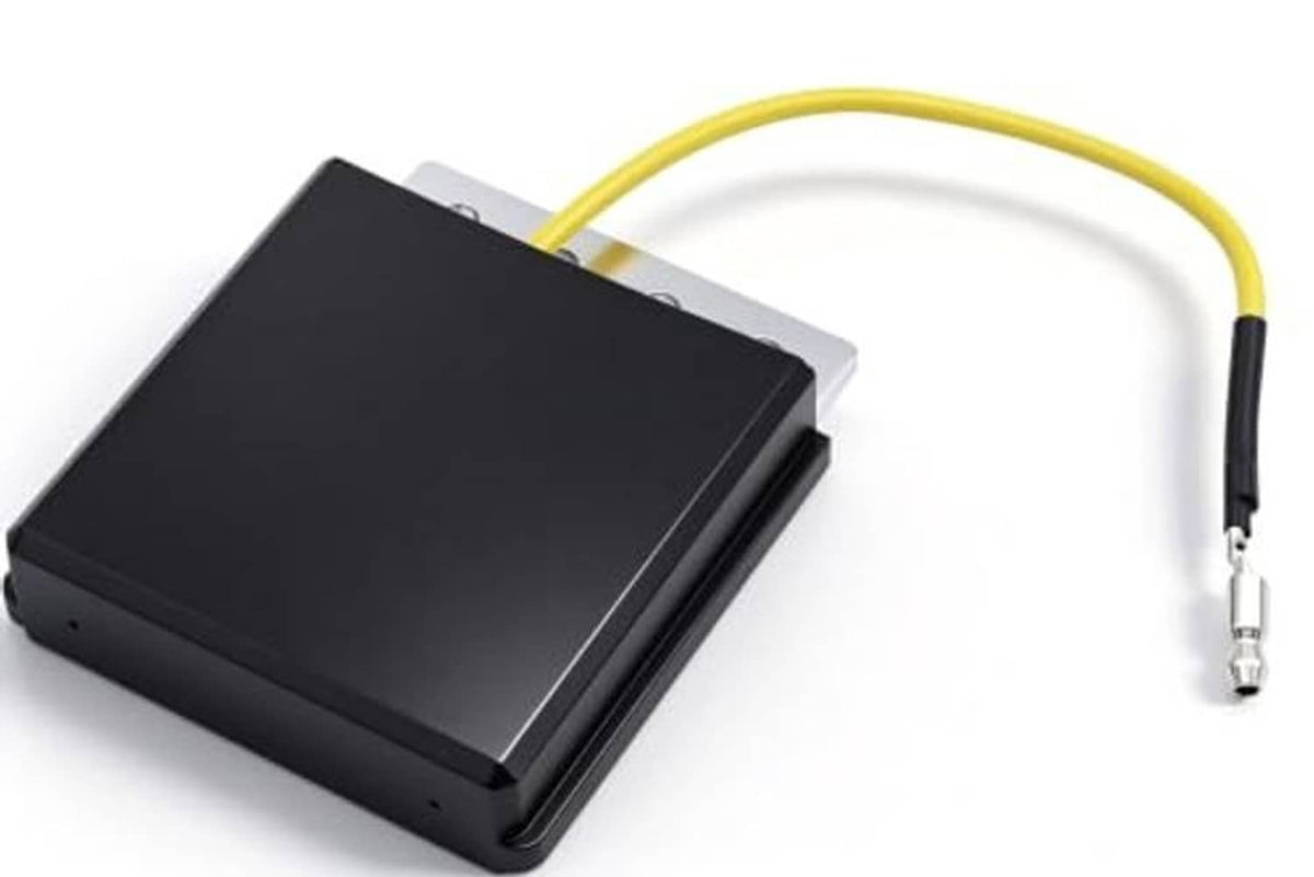 Black voltage regulator rectifier with yellow cable and bullet-style connector end
