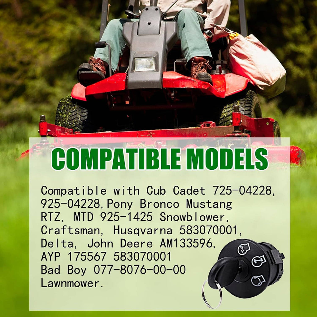 Ignition switch with keys shown on a compatibility card