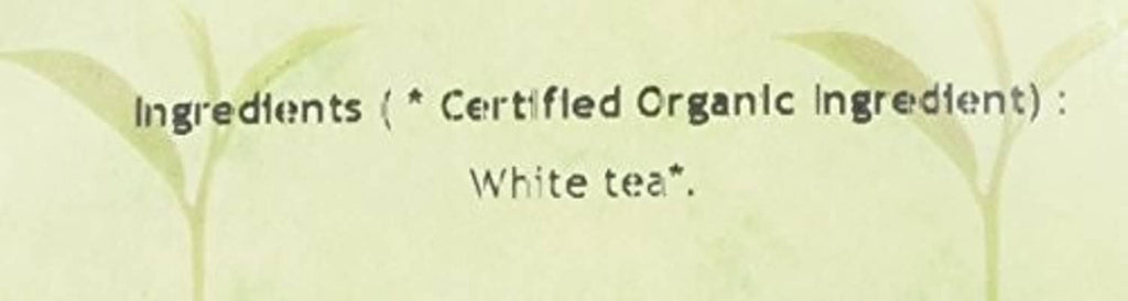 Tea ingredients label: certified organic ingredient, white tea
