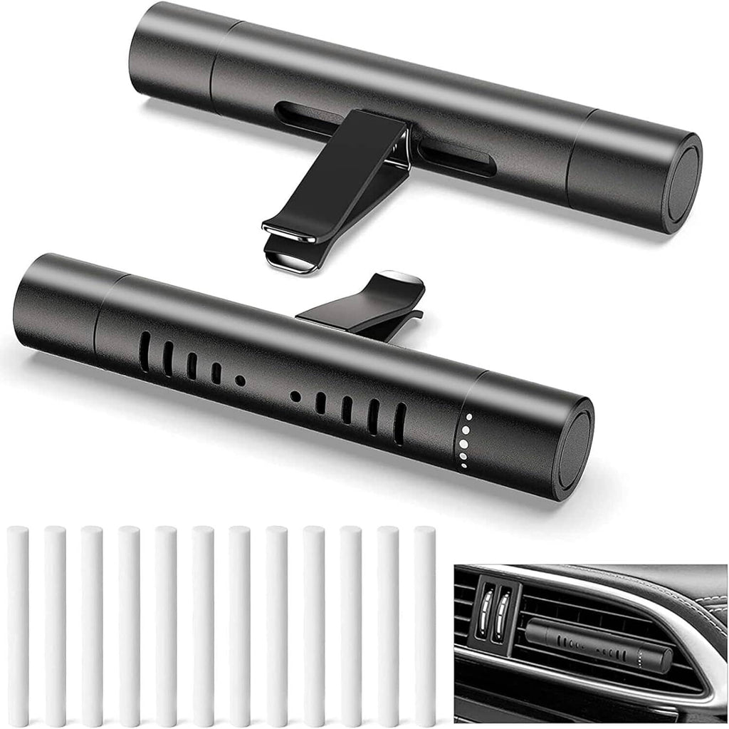 Car air freshener diffuser clips with two black holders and white unscented sticks