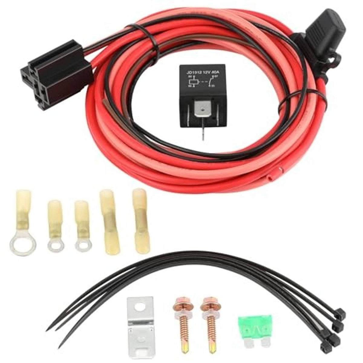 Electric fuel pump relay wiring harness kit with red/black wiring and heat-shrink connectors