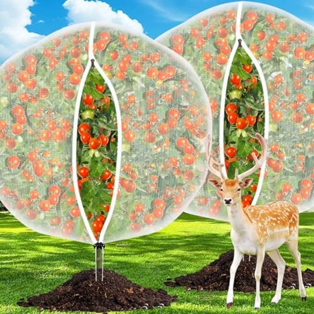 Fruit tree netting dome with white mesh, zipper front and drawcord closure