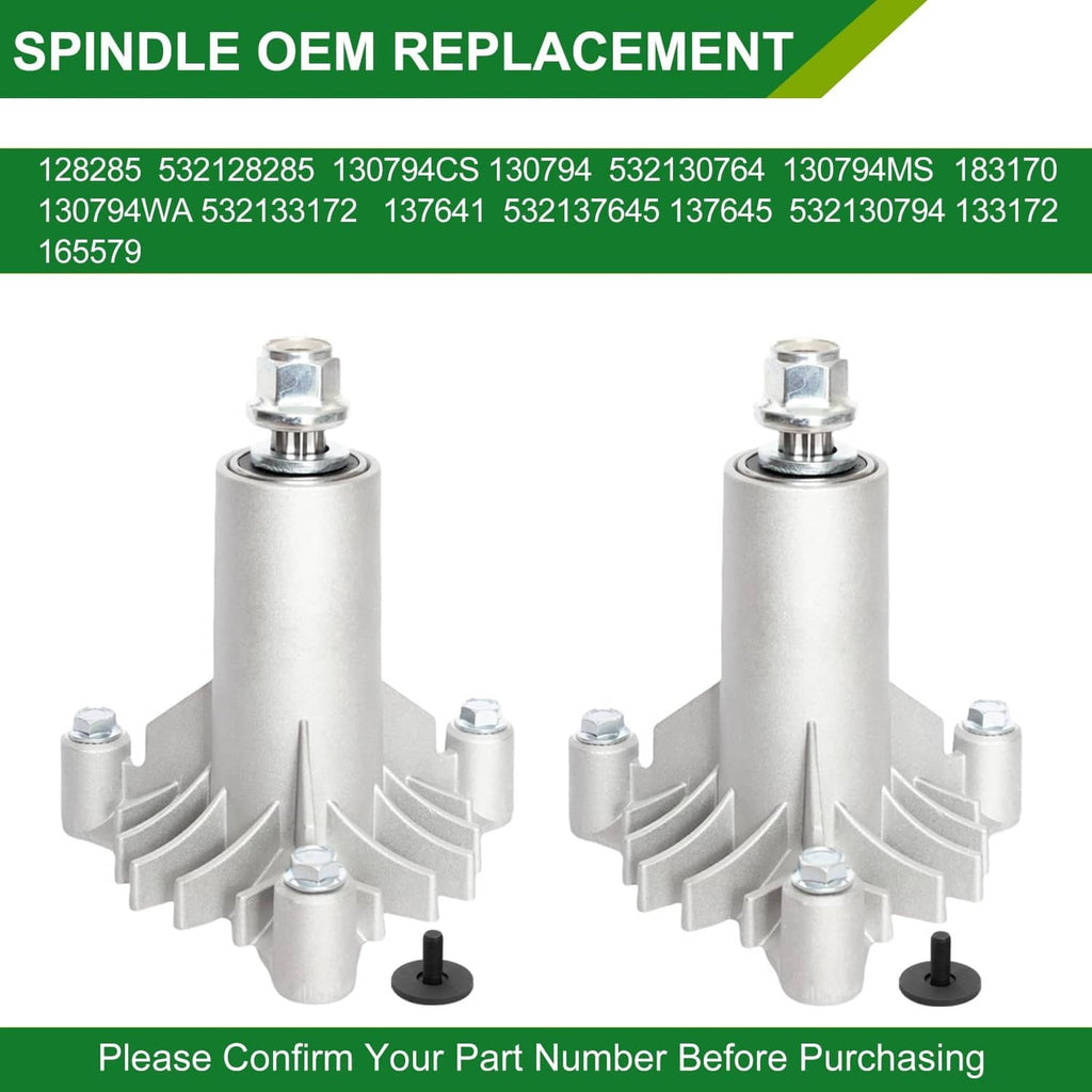 Mower spindle assembly set of 2, silver spindles with black mounting feet