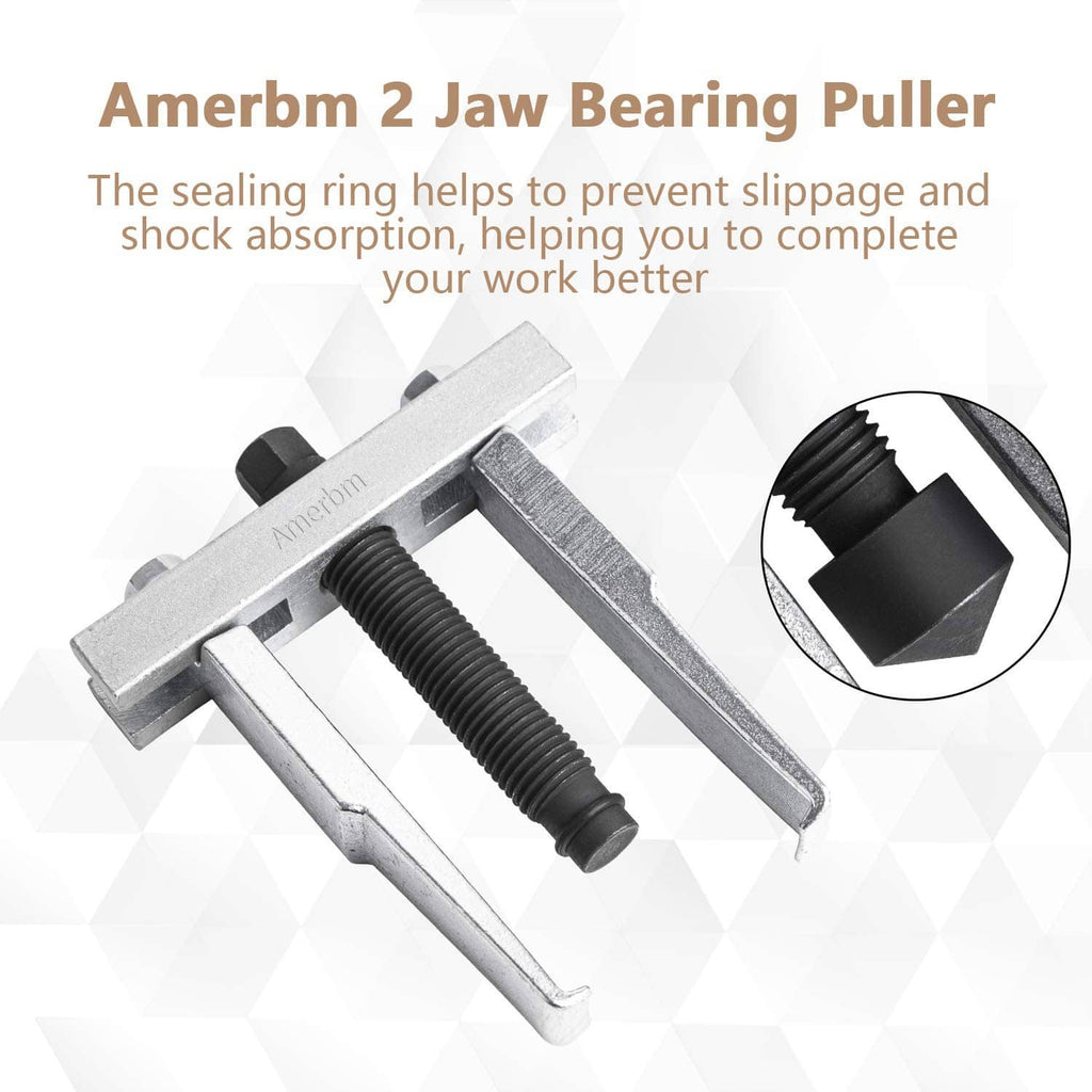 Two-jaw bearing puller with sealing ring to reduce slipping, threaded screw and jaws