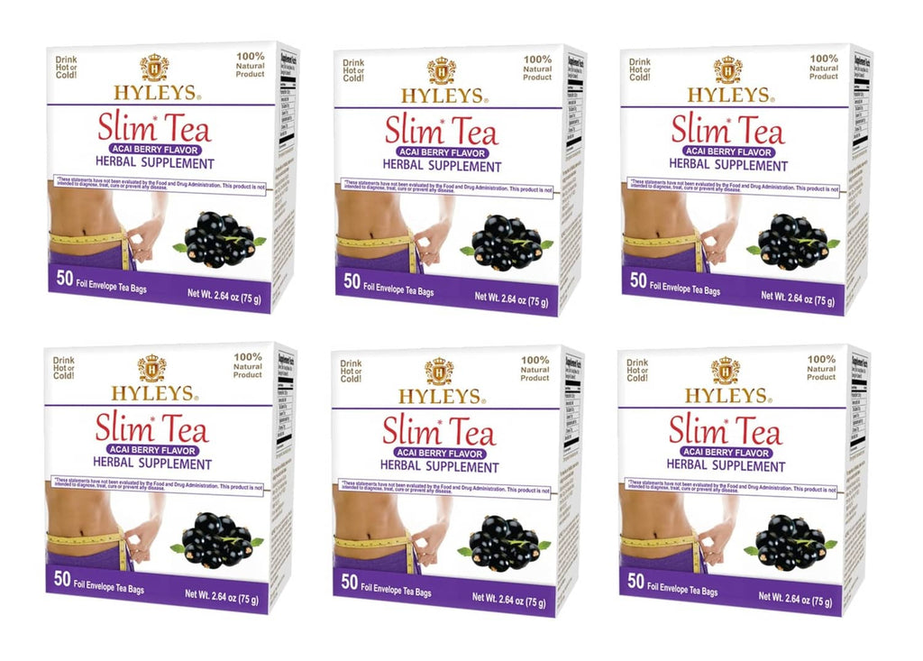 Multiple Slim Tea herbal supplement boxes with acai berry flavor label