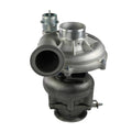 Turbocharger with metal housings, large inlet/outlet openings, and top vacuum actuator