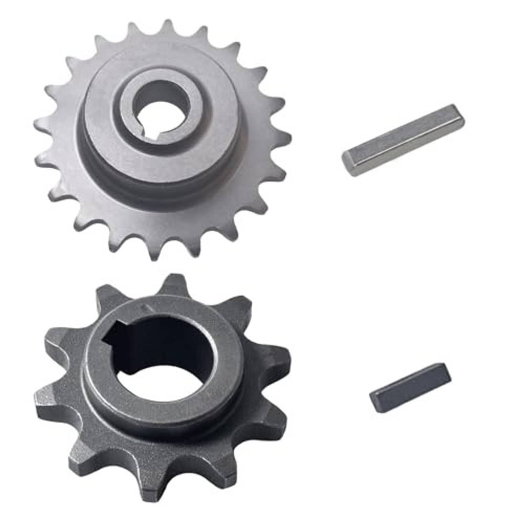Steel chain sprocket pair with two flat keys, silver-gray and dark gray