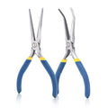 Mini needle-nose pliers set, chrome jaws with blue comfort grips and yellow bands