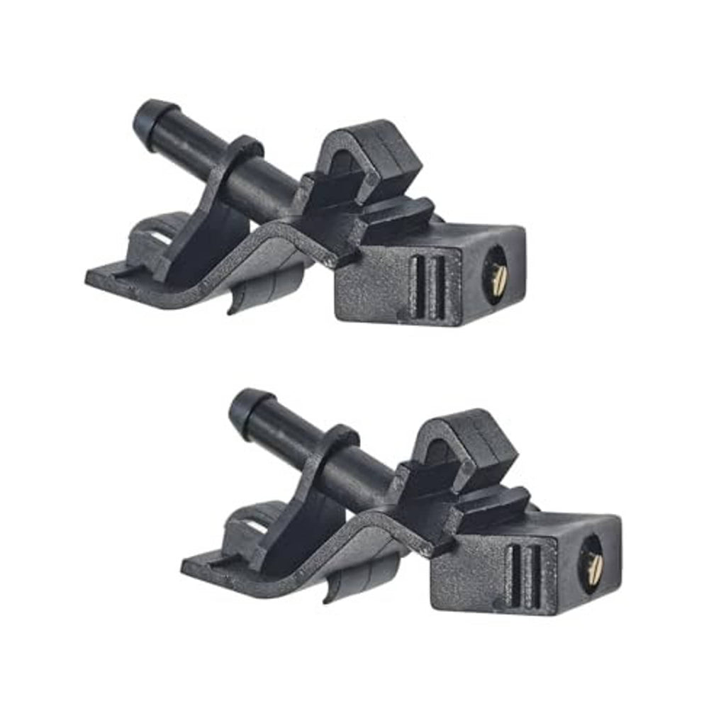 Windshield washer nozzle kit with two black nozzle assemblies and mounting clips