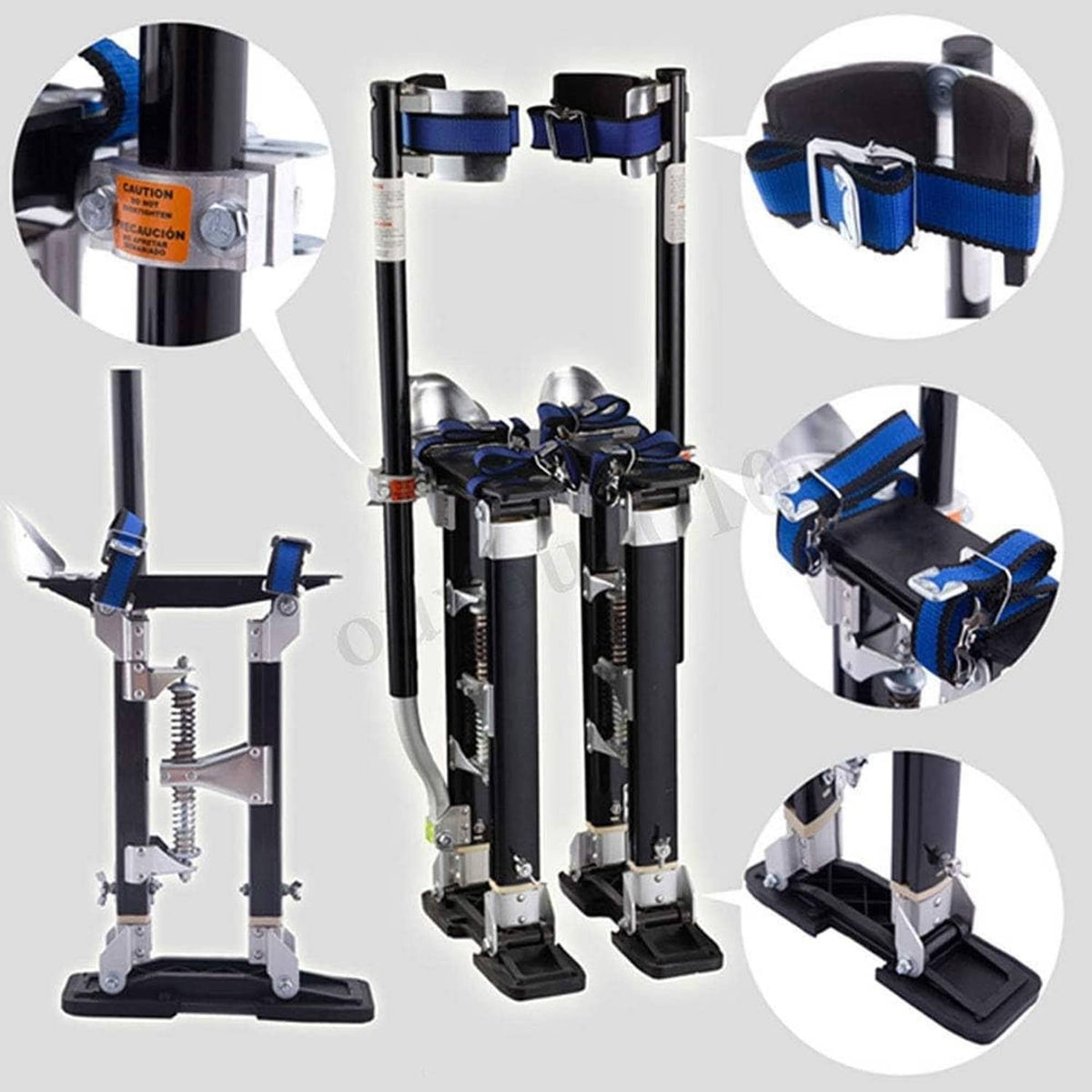 Black anti-slip pads on stilt platform feet with blue straps; replacement kit accessory