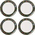 Porcelain dinner plate set of 4 with white center and dark holiday border with stars and nuts