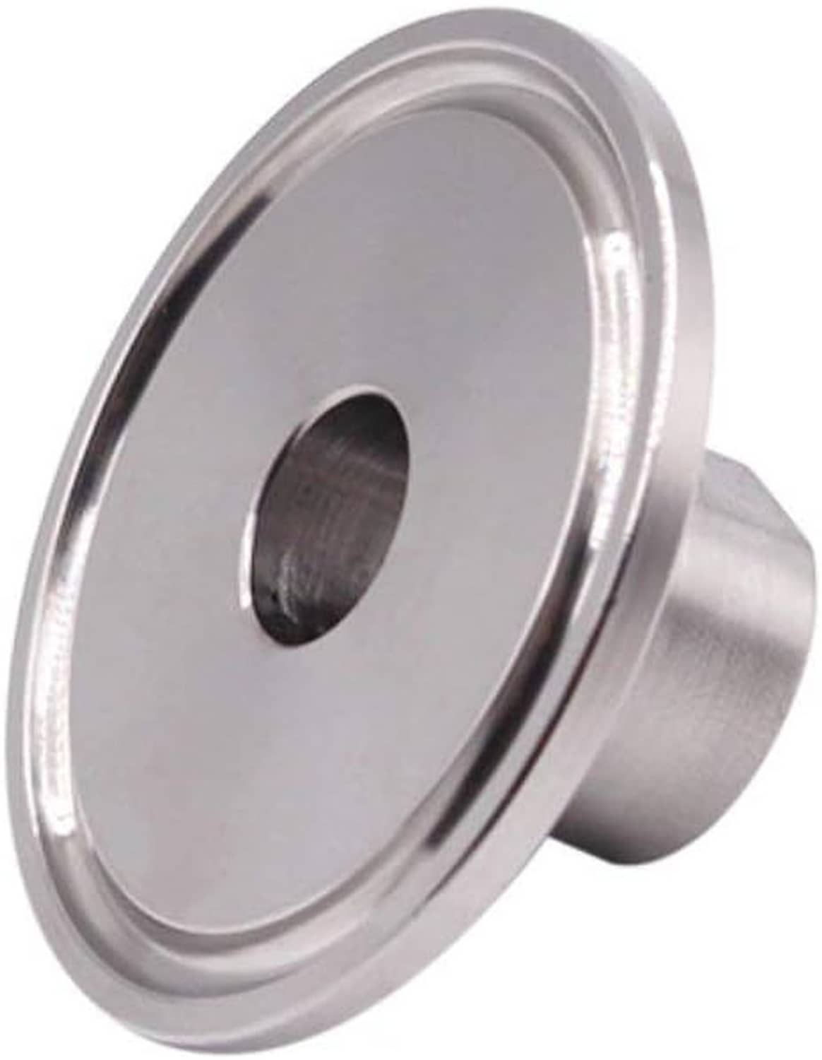 Stainless steel tri clover adapter flange with female NPT threaded outlet, side angle
