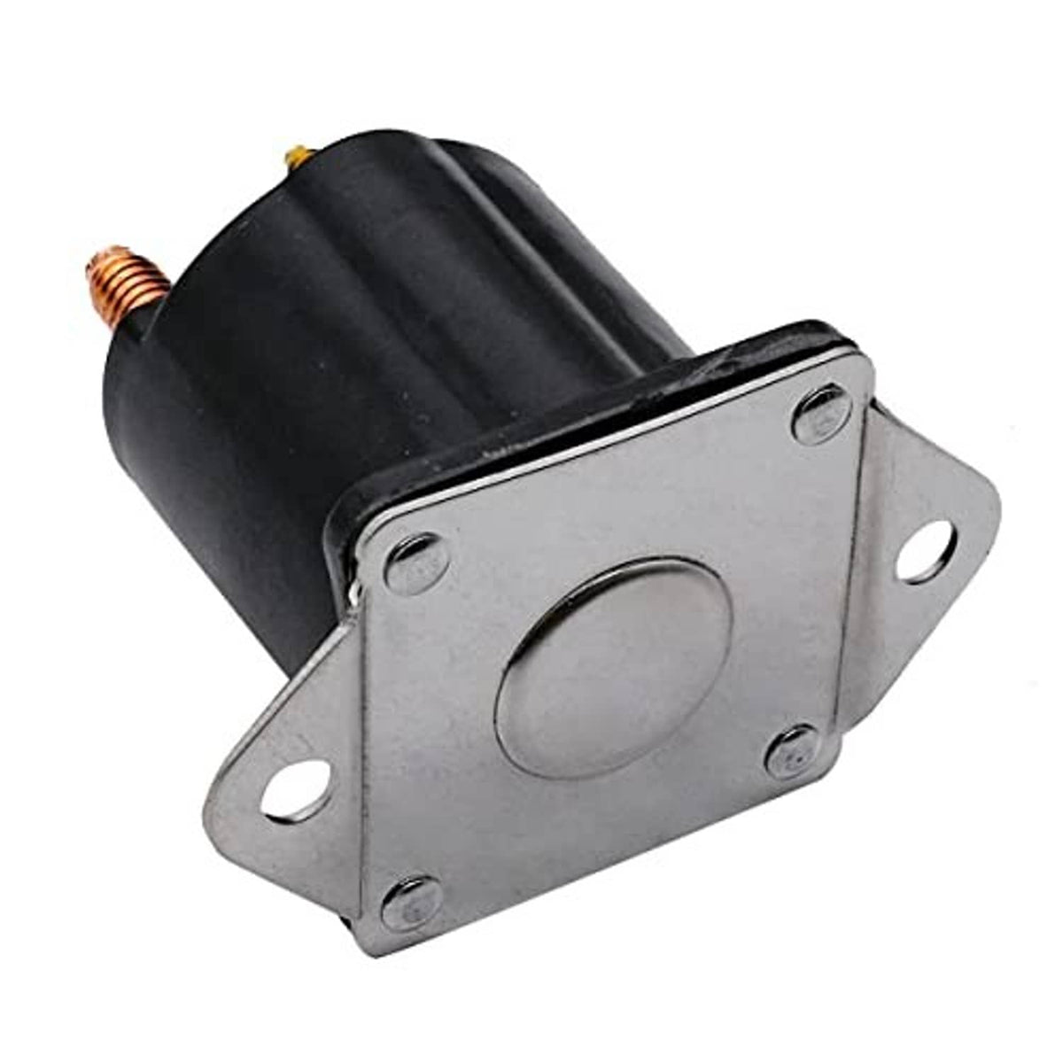 12V starter solenoid with black housing and silver mounting bracket